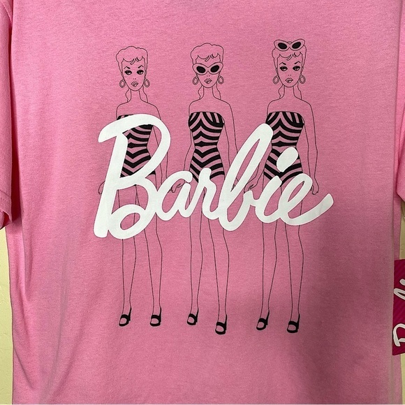 Barbie Doll Pink Graphic Striped Bathing Suit T-Shirt Tee Iconic Size Large L - Picture 3 of 9